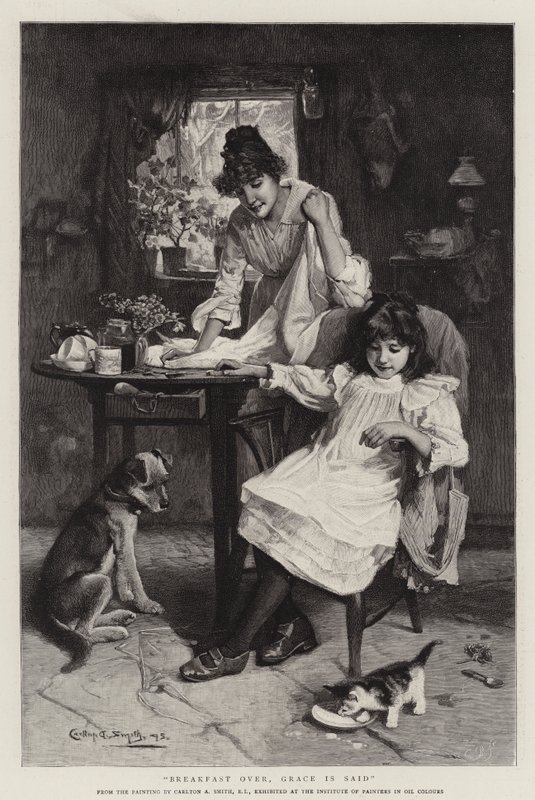Breakfast Over, Grace is Said (gravering) af Walter Granville Smith