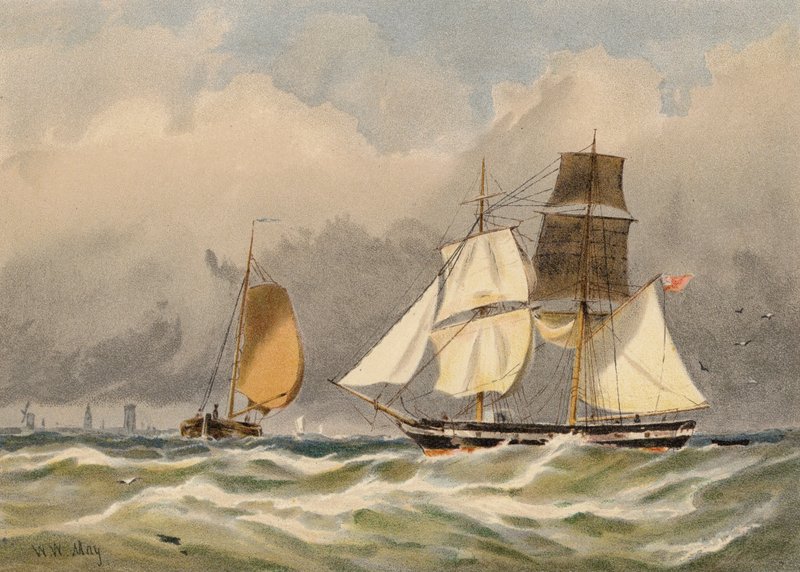 Briggen går rundt (farvelitografi) af Walter William May