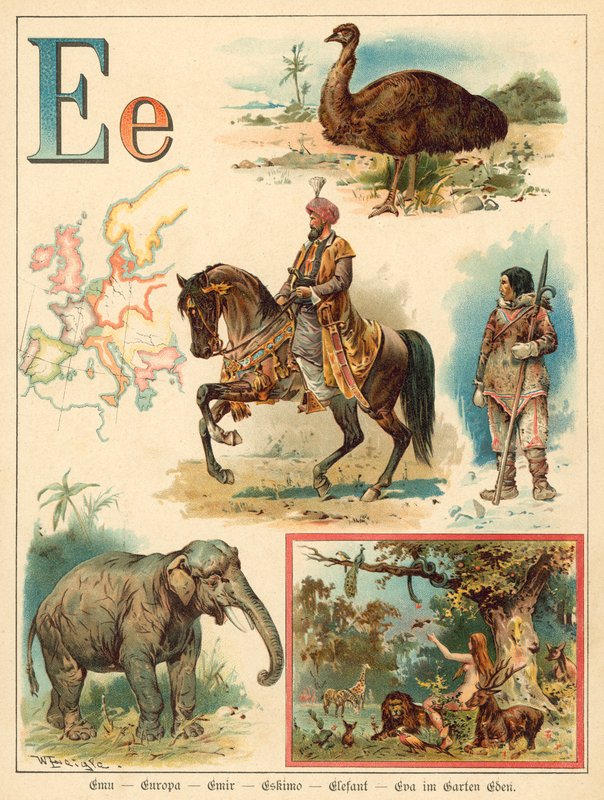 Bogstav E (chromolitho) af Walter Zweigle