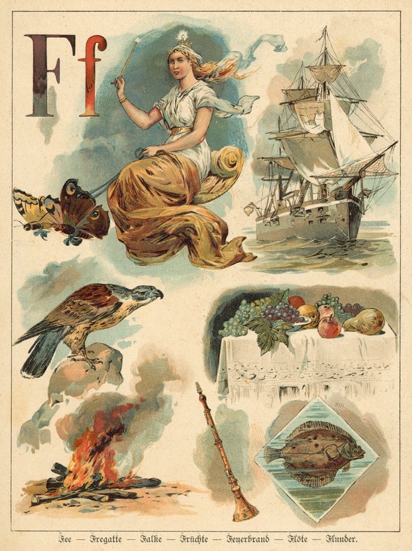 Bogstav F (chromolitho) af Walter Zweigle