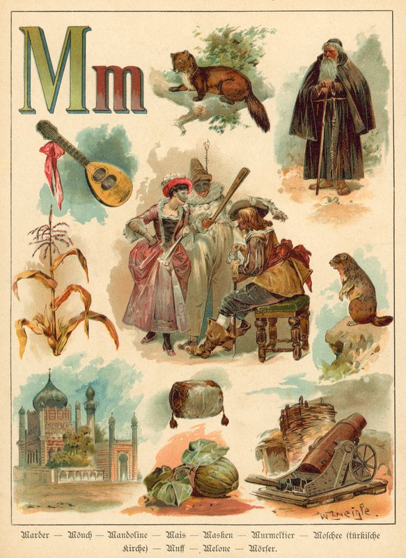 Bogstav M (chromolitho) af Walter Zweigle
