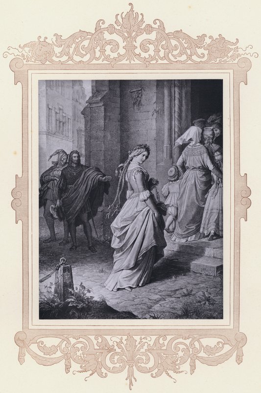 Gretchen, går i kirke (litho) af Wilhelm von (after) Kaulbach