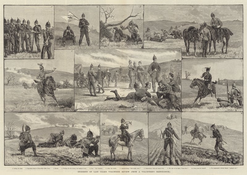 Hændelser af sidste års frivillige anmeldelse, fra en frivilligs skitsebog af William Barnes Wollen