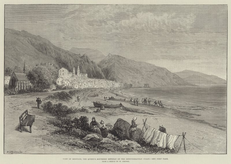 Udsigt over Mentone, Dronningens sydlige Retreat ved Middelhavskysten af William Crimea Simpson