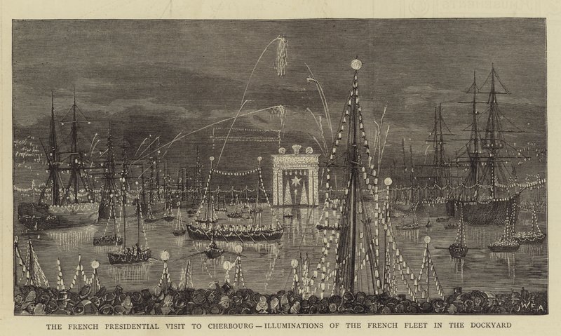 Det franske præsidentbesøg i Cherbourg, Illuminations of the French Fleet in the Dockyard af William Edward Atkins