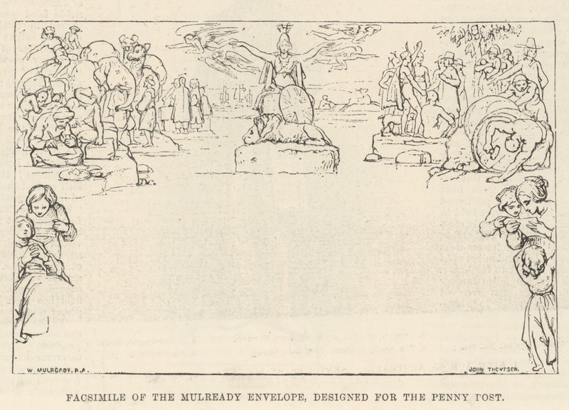 Faksimile af Mulready Envelope, designet til Penny Post af William Mulready