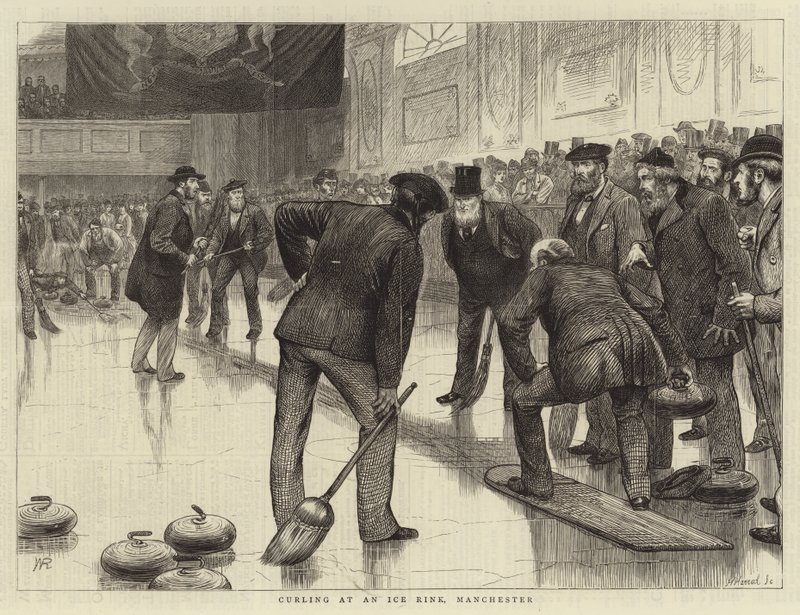 Curling på en skøjtebane, Manchester af William Ralston