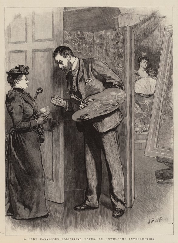 En dame Canvasser, der beder om stemmer, en uvelkommen afbrydelse af William Small
