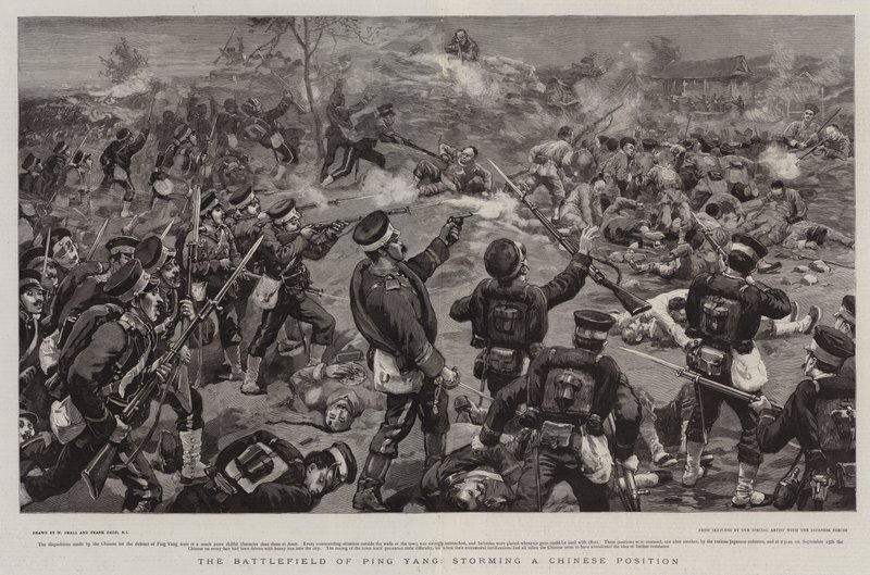 Slagmarken ved Ping Yang, stormende en kinesisk position af William Small
