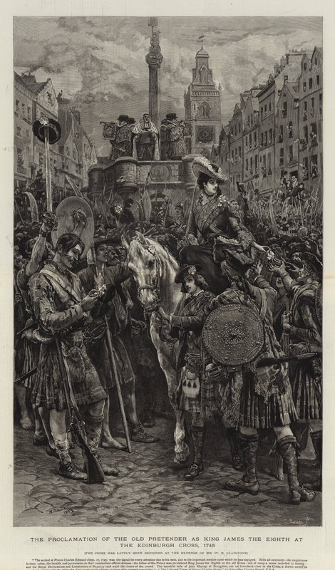 Proclamation of the Old Pretender som kong James den Ottende ved Edinburgh Cross, 1745 af William Small