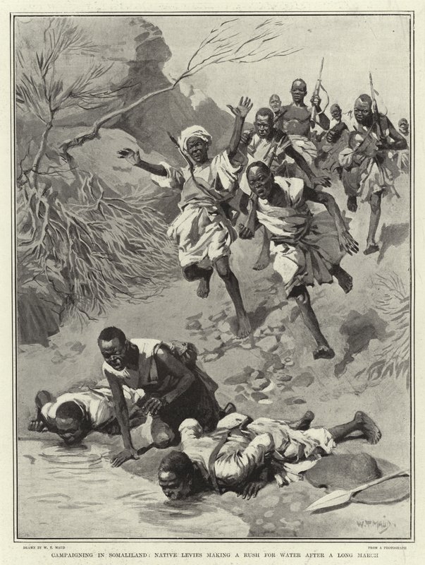 Kampagner i Somaliland, indfødte afgifter, der gør et kapløb efter vand efter en lang marts af William T. Maud