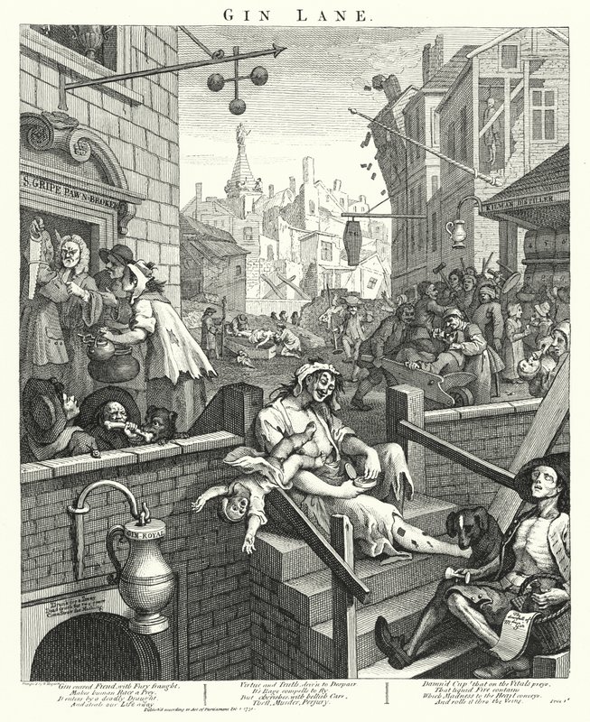 Gin Lane (gravering) af William (after) Hogarth