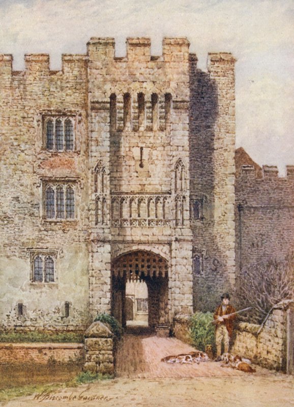 Indgang til Hever Castle (farvelitografi) af William Biscombe Gardner