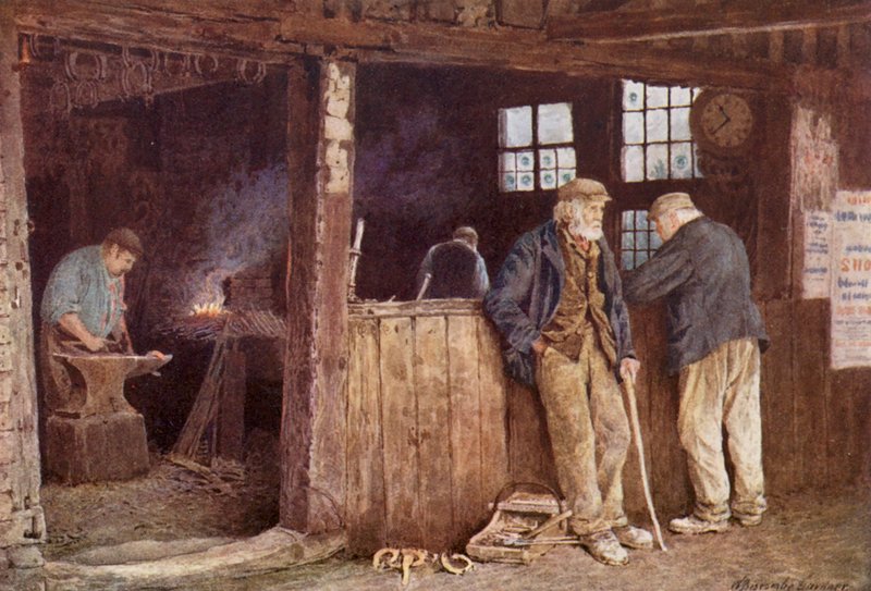 Geerings Smedje, Rolvenden (farvelitografi) af William Biscombe Gardner