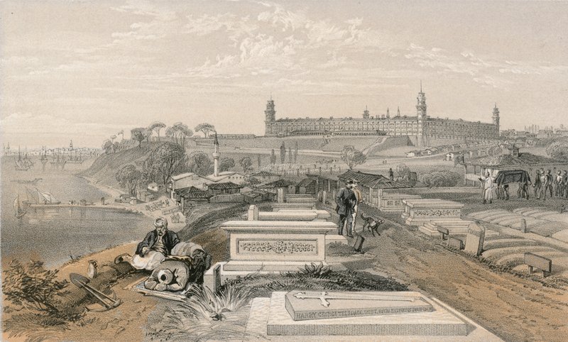 Hospital og kirkegård i Scutari af William Crimea Simpson