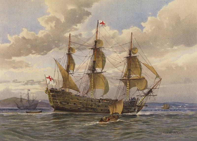 Slagskib, omkring 1650 af William Frederick Mitchell