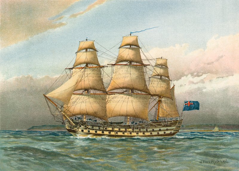 Slagskib omkring 1760 af William Frederick Mitchell