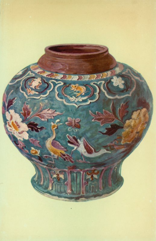 Krukke, kinesisk, tidligt Ming-dynasti (farve litho) af William Gibb