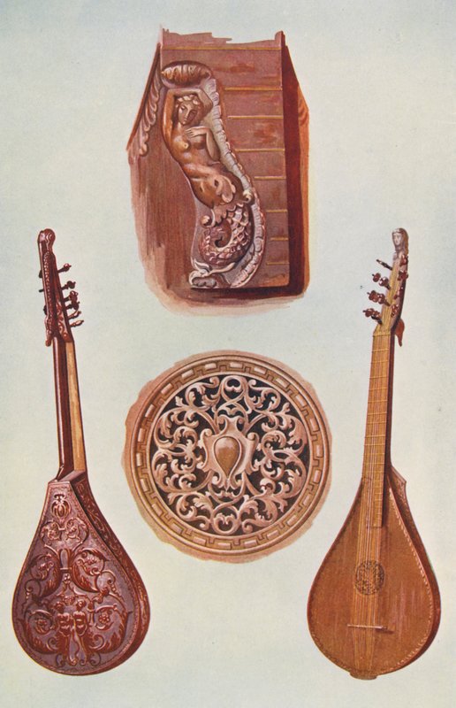 Musikinstrumenter: Cetera (farvelitografi) af William Gibb