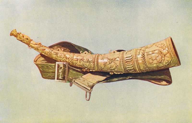 Musikinstrumenter: Oliphant (farvelitografi) af William Gibb