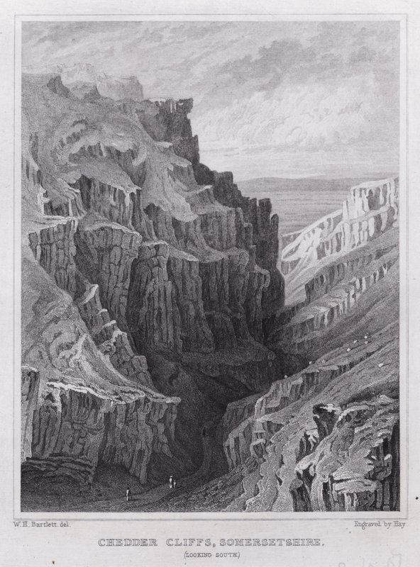 Cheddar Cliffs, Somersetshire, ser mod syd (gravering) af William H. Bartlett