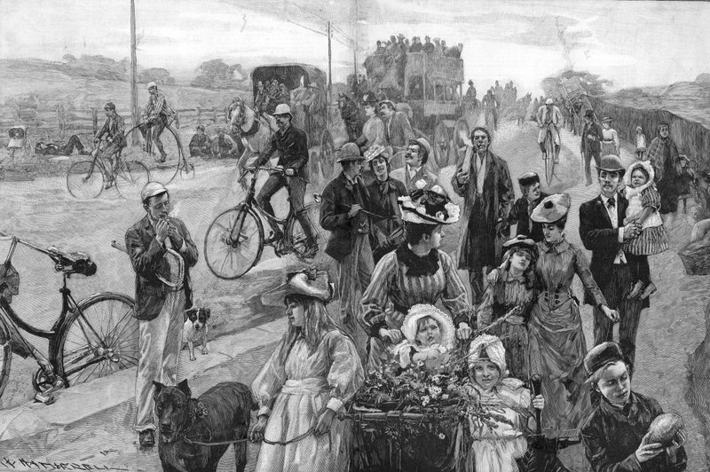 Gadebillede med mange cykler af William Hatherell