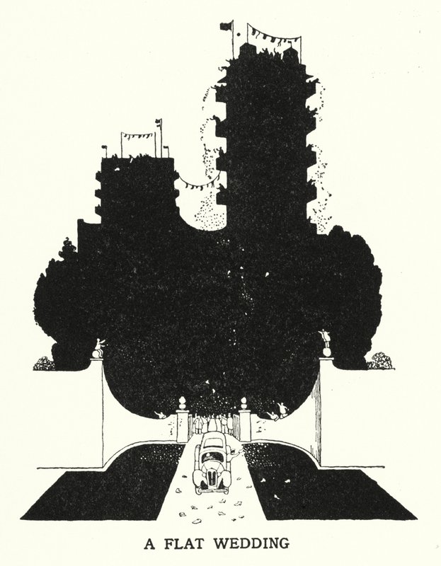 Et fladt bryllup (litho) af William Heath Robinson