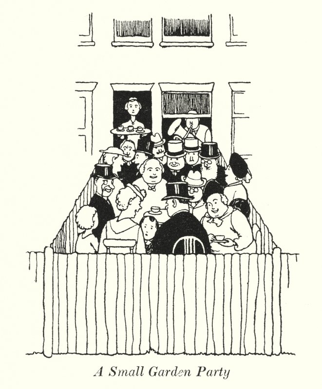 En lille havefest (litho) af William Heath Robinson