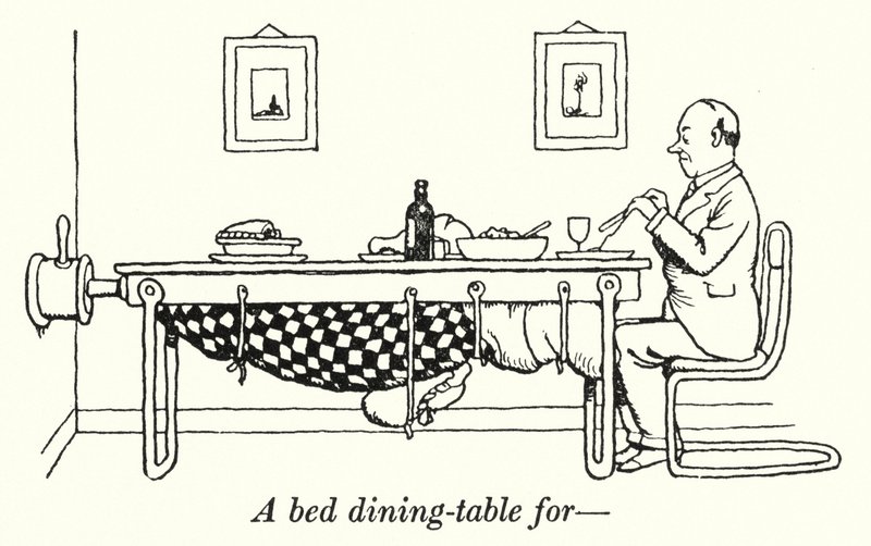 Et senge-spisebord til (litho) af William Heath Robinson