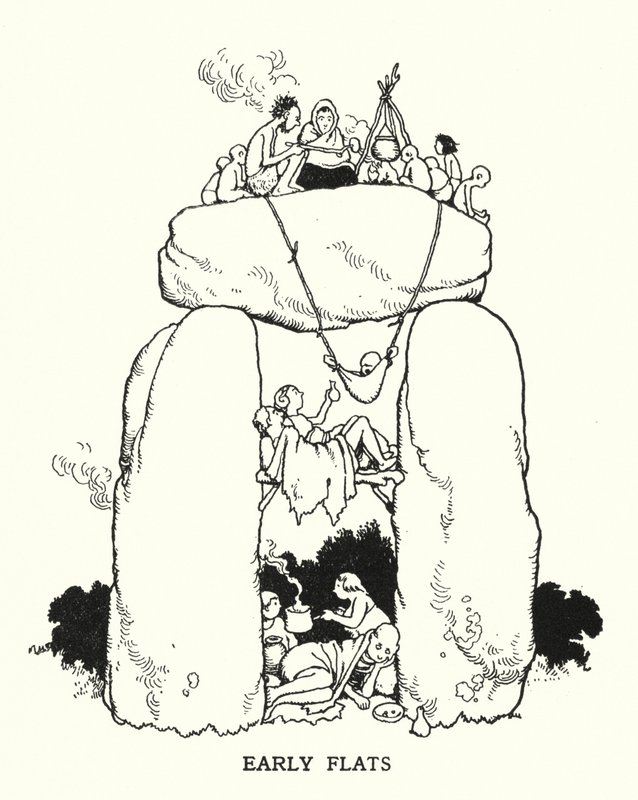 Tidlige lejligheder (litho) af William Heath Robinson