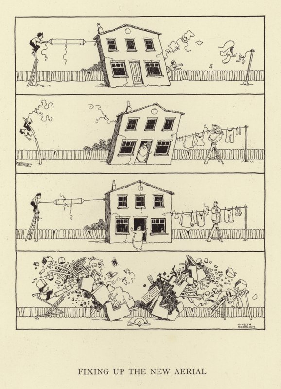 Reparerer den nye antenne af William Heath Robinson