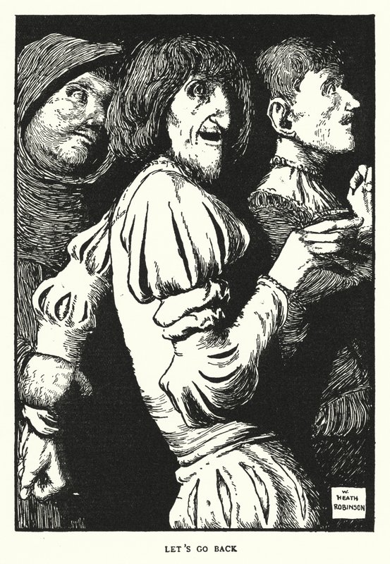 Lad os gå tilbage (litho) af William Heath Robinson