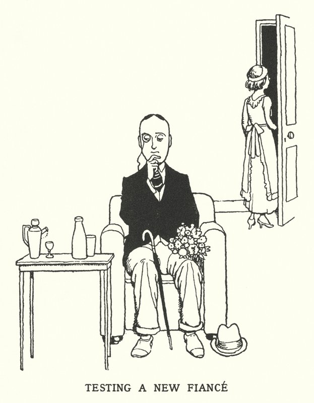 Test af en ny forlovede (litho) af William Heath Robinson
