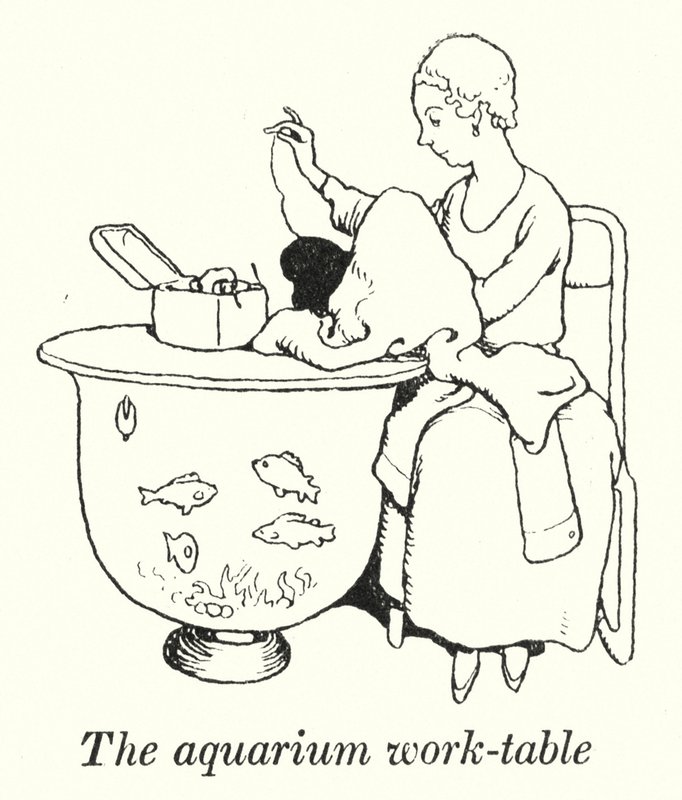 Akvariets arbejdsbord (litho) af William Heath Robinson