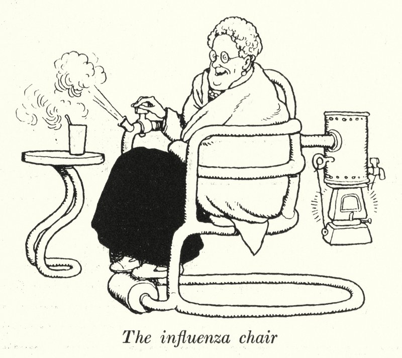 Influenzastolen (litho) af William Heath Robinson
