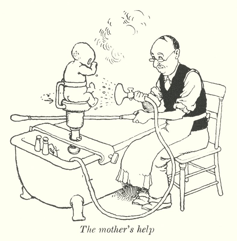 Moderens hjælp (litho) af William Heath Robinson