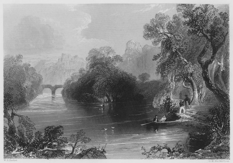 Old Weir Bridge, Killarney (gravering) af William Henry (after) Bartlett
