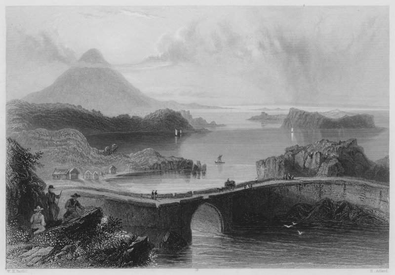 Pontoon Bridge, Lough Conn (gravering) af William Henry (after) Bartlett