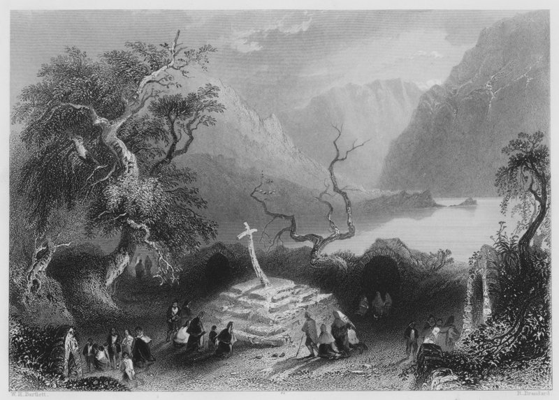 Scene ved Gougane Barra (gravering) af William Henry (after) Bartlett