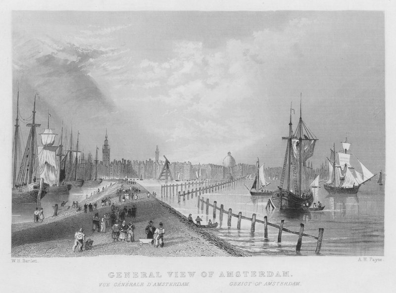 Generel udsigt over Amsterdam (gravering) af William Henry Bartlett