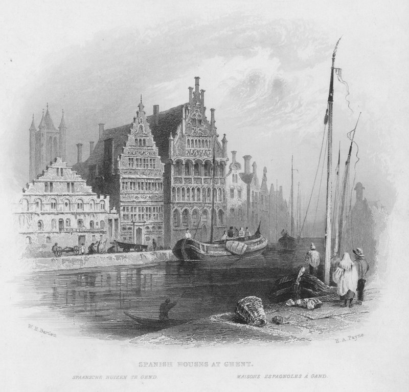 Spanske huse i Gent (gravering) af William Henry Bartlett