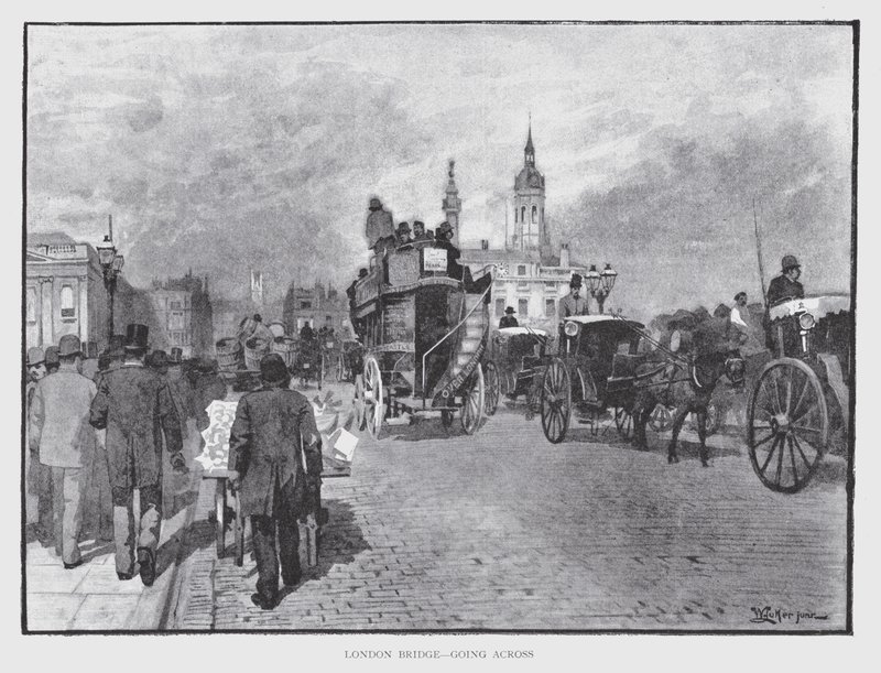 London Bridge, går over (litho) af William Luker