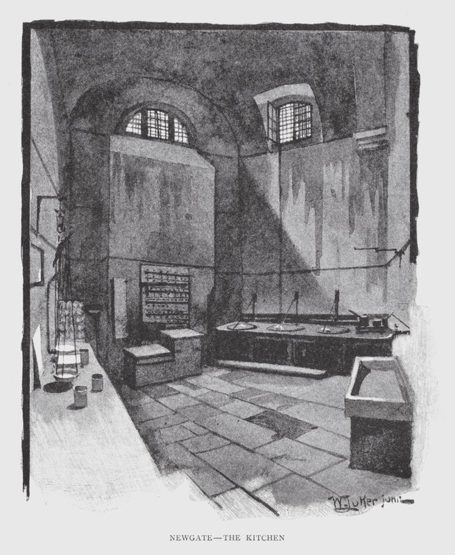Newgate, køkkenet (litho) af William Luker