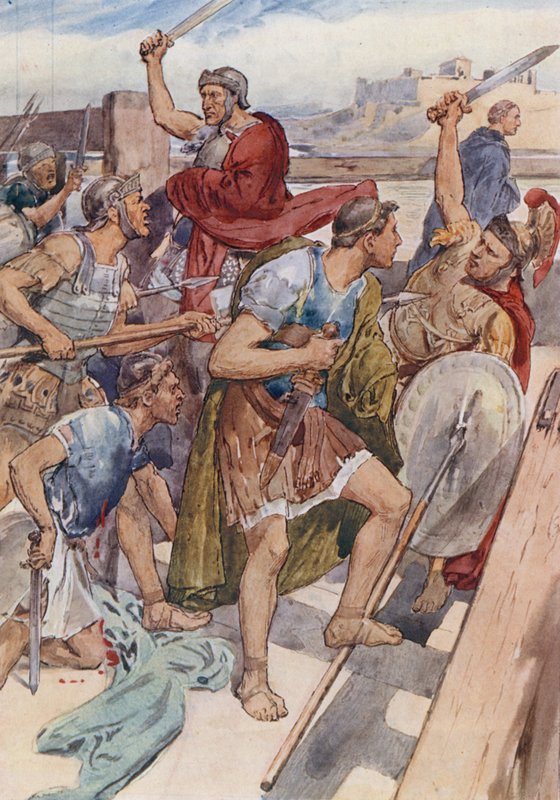 Forfølgelsen af Caius Gracchus (farve litho) af William Rainey