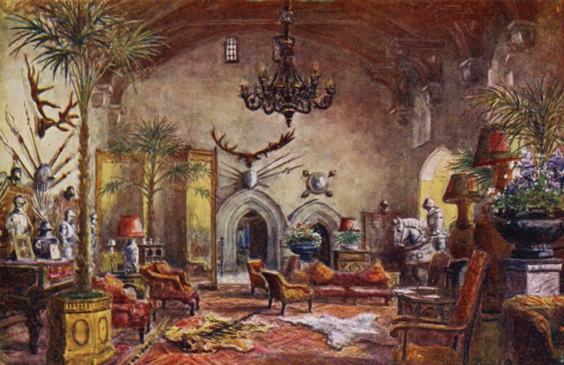 Warwick Castle: Great Hall (farve litho) af William W. Quatremain