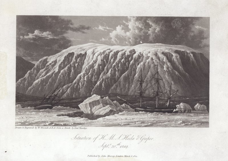 Situationen for H.M.S Hecla og Griper af William Westall
