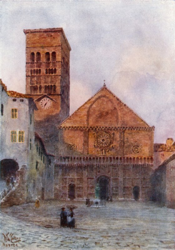 Assisi. Katedralen (farve litho) af William Wiehe Collins