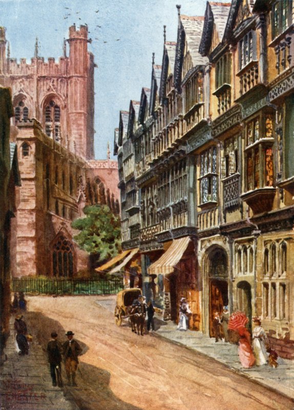 Chester, St. Werburgh Street (farve litho) af William Wiehe Collins