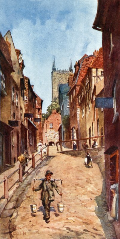Lincoln, the Steep Hill (farve litho) af William Wiehe Collins