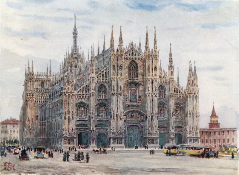 Milano. Katedralen (farve litho) af William Wiehe Collins
